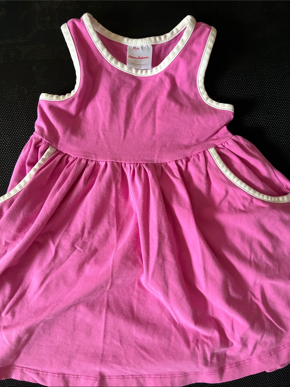 Hanna Andersson 2T Bright Pink Tank Dress with White Trim - Girls